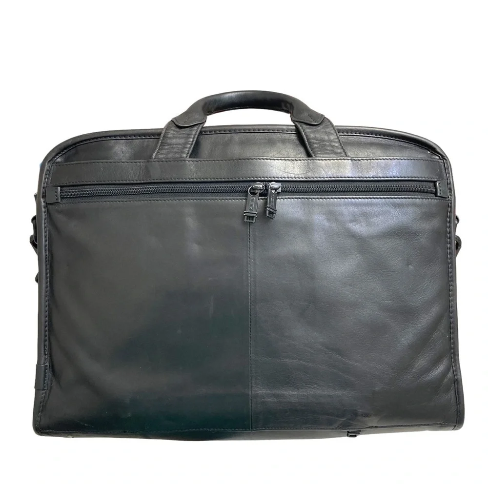 Tumi black leather mens briefcase bag